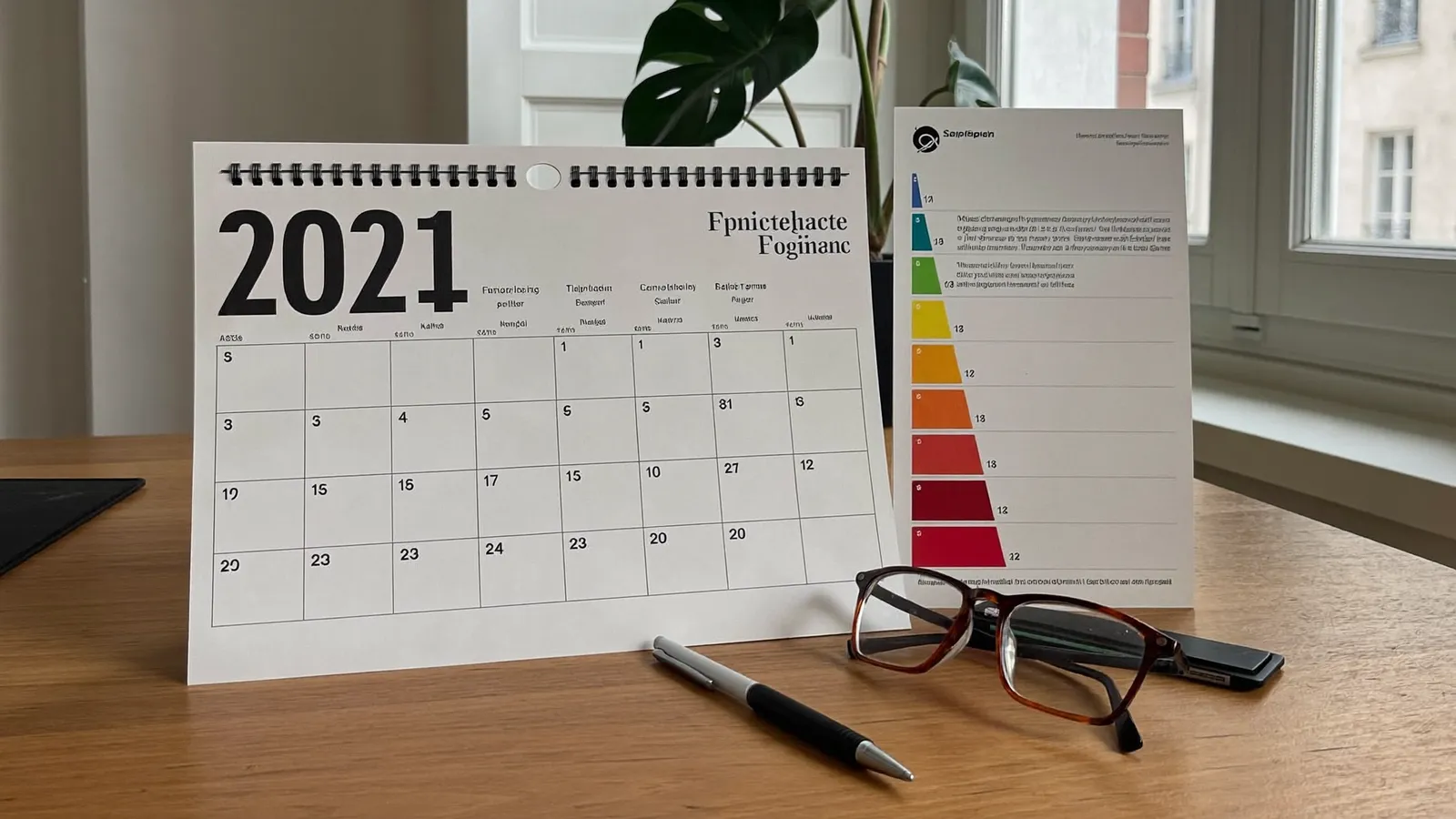 Agenda 2026 et rapport de diagnostic de performance énergétique posés sur un bureau