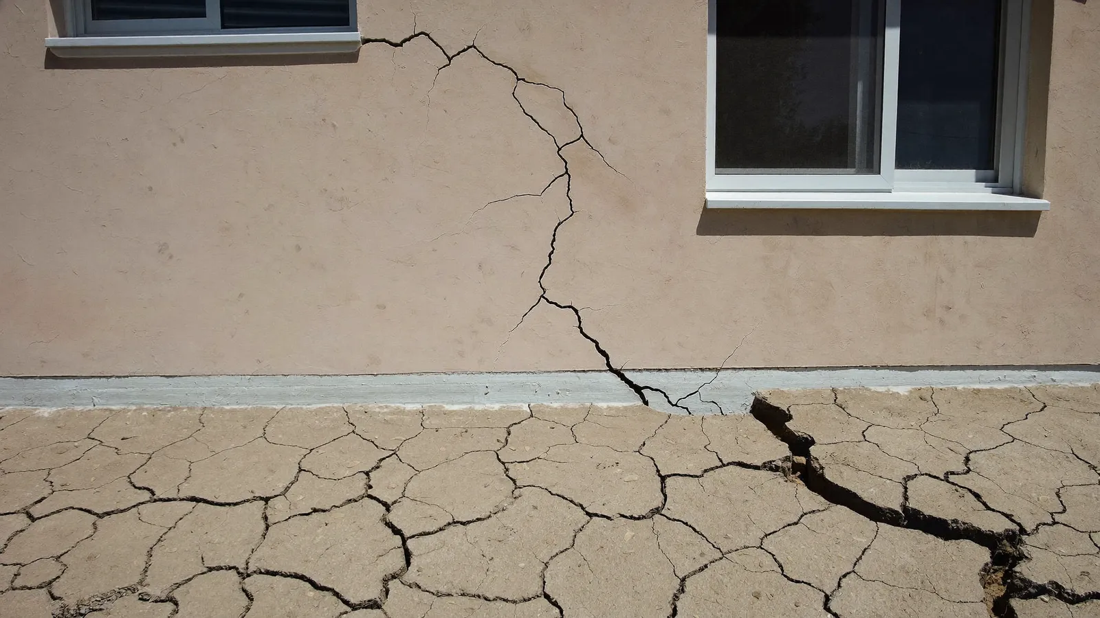 Fissure sur le mur d'une maison individuelle liée au retrait des argiles près de Saint-Nazaire